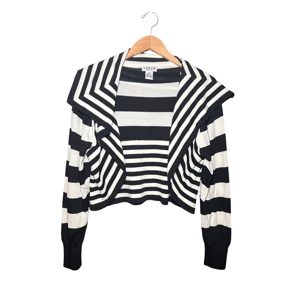 J'Envie New York Striped Open Front Cropped Cardigan Sweater Medium
